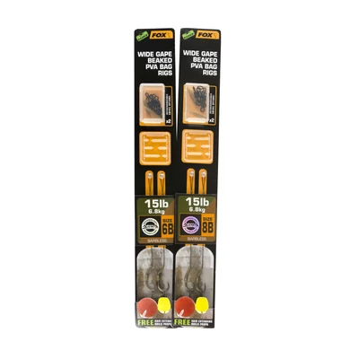 FOX Hotové nadväzce Bez protihrotu Edges Wide Gape Beaked PVA RIG 2x 15lb size 8