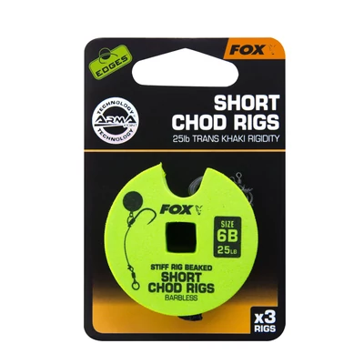 FOX Hotové nadväzce Bez protihrotu Stiff Chod Short Rig Barbless 25lb size 6